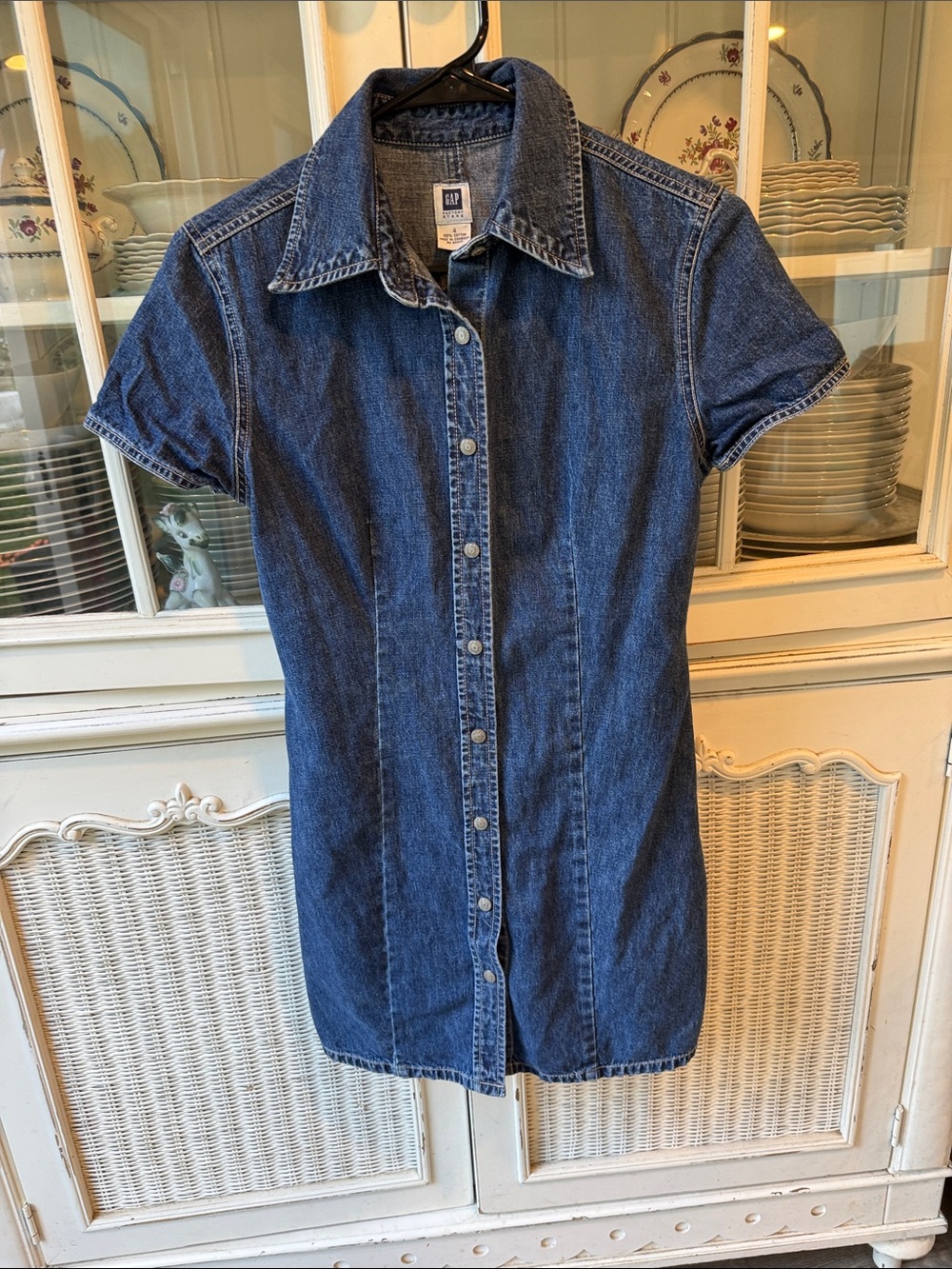 GAP Short-Sleeve Denim Button-Down Shirt Dress - Dark Blue 4